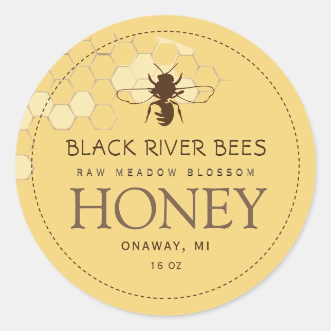 Honeycomb & Bee Raw Honey Label Yellow (Front)