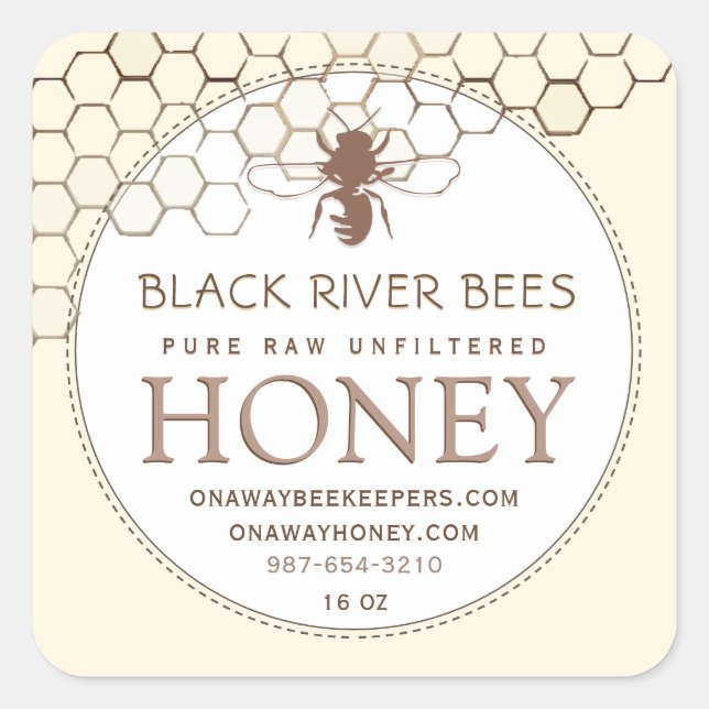 Honeycomb & Bee Raw Honey Label Yellow (Front)