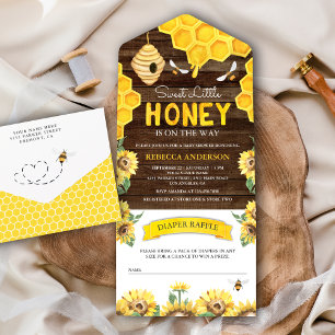 Honeycomb Beehive Honey Bee Barn Wood Baby Shower All In One Invitation