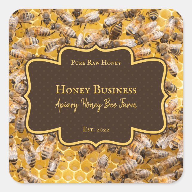 Honeycomb beekeeper pureraw farm logo Apiarist Square Sticker (Front)