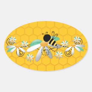Honeycomb Bees and Daisies Oval Sticker