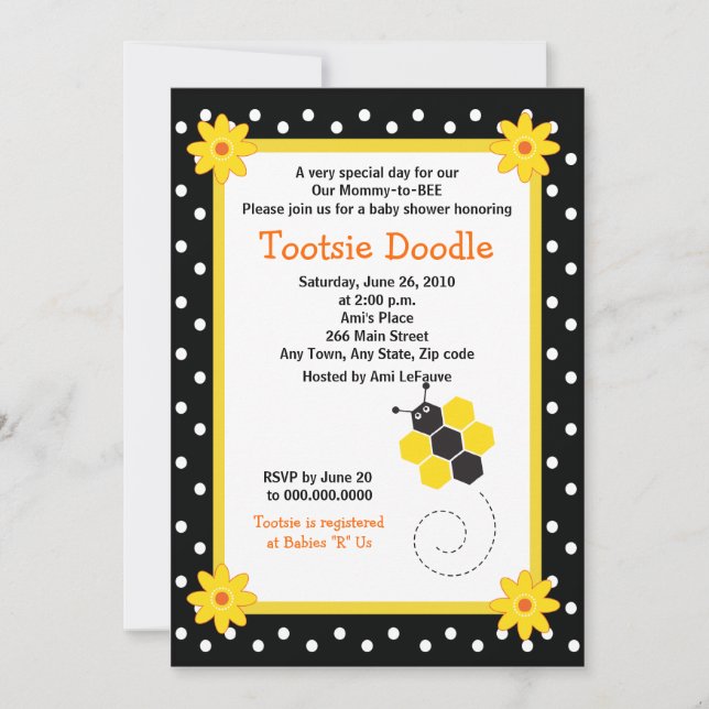 Honeycomb Bumble Bee 5x7 Baby Shower Invitation (Front)