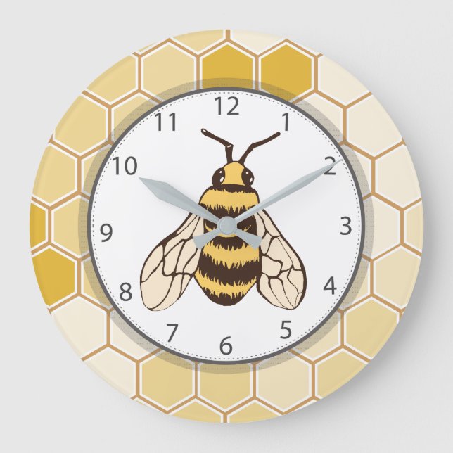 Honeycomb Bumblebee Grey Numbers Large Clock (Front)