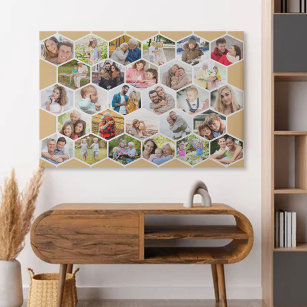 Honeycomb Collage 28 Photo Wall Honey Beige Faux Canvas Print