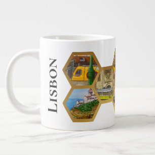 Honeycomb Collage pattern, Portugal Landmarks Large Coffee Mug
