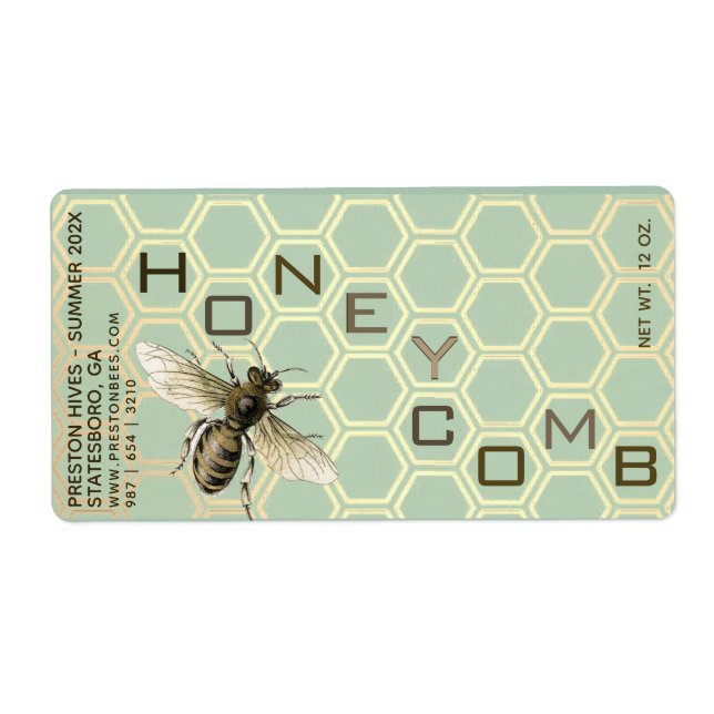 Honeycomb Container Label with Comb Honeybee Date (Front)