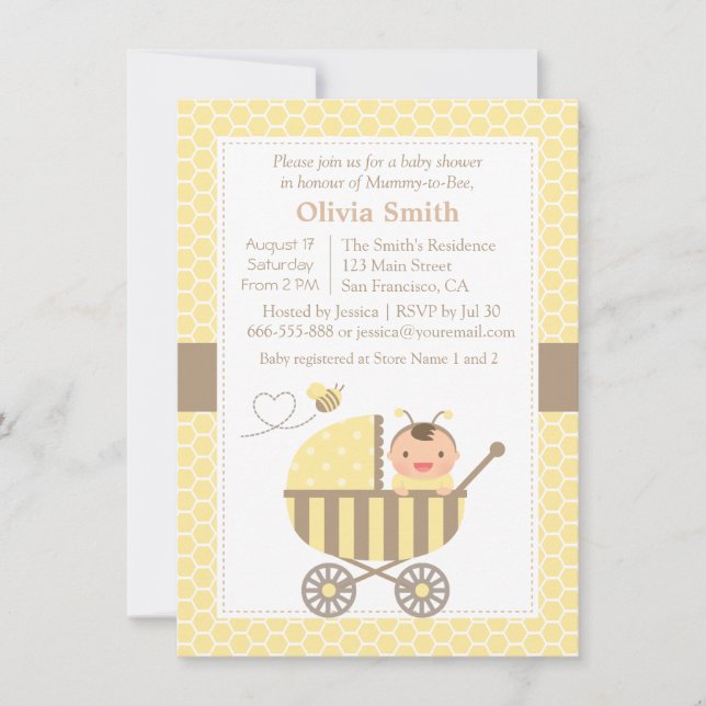 Honeycomb Cute Bumble Bee Baby Shower Invitations (Front)