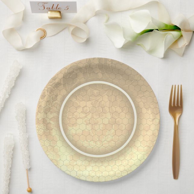 Honeycomb Damask Wedding Paper Plate (Wedding)