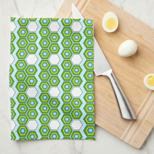 Honeycomb designer kitchen towel in Lovely Greens (Quarter Fold)