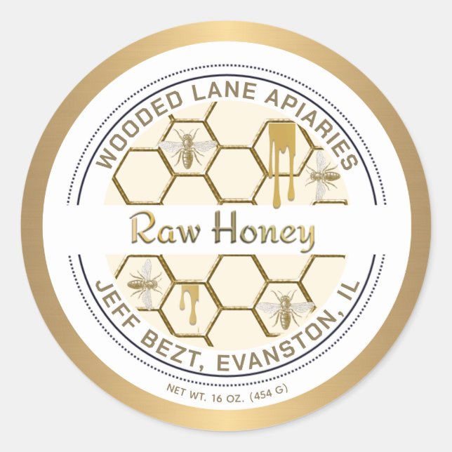 Honeycomb Drips and Bees Raw Honey Label (Front)