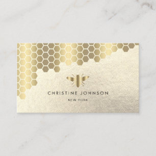 honeycomb faux gold foil bee logo business card