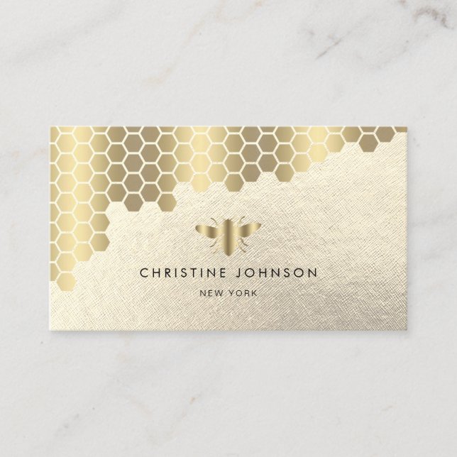 honeycomb faux gold foil bee logo business card (Front)