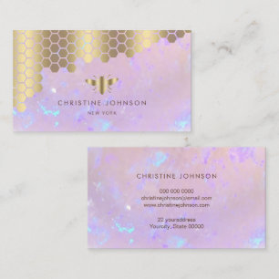 honeycomb faux gold foil bee on purple stone business card