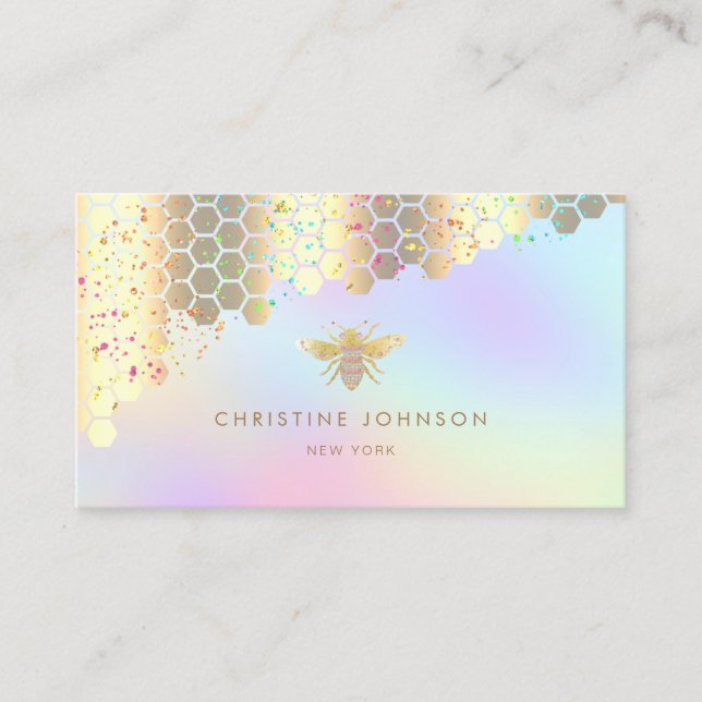 honeycomb faux gold foil honey bee business card (Front)