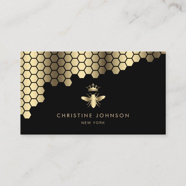 honeycomb faux gold foil Queen Bee Business Card (Front)