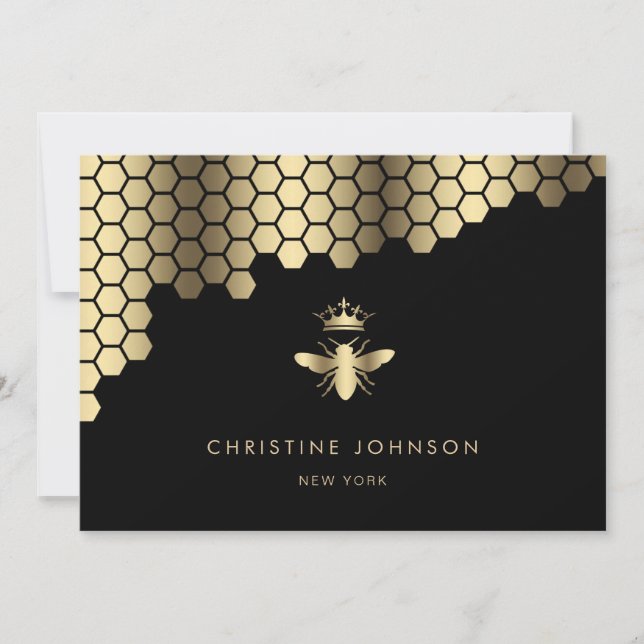 honeycomb faux gold foil Queen Bee Invitation (Front)