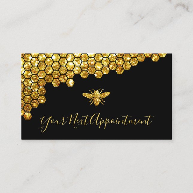 honeycomb faux gold glitter bee appointment card (Front)