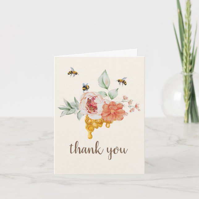 Honeycomb Floral Bee Baby Shower Thank You (Front)