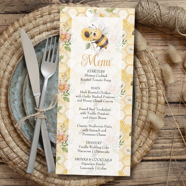 Honeycomb Floral Bee Classy Custom Baby Shower Menu (Creator Uploaded)
