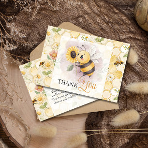 Honeycomb Floral Bee Classy Custom Baby Shower Thank You Card