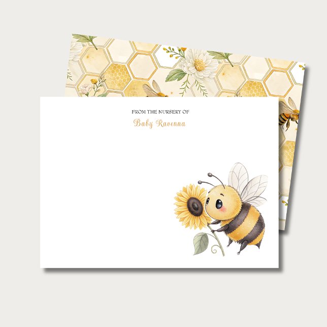 Honeycomb Floral Bee Custom Name Nursery  Card (Creator Uploaded)