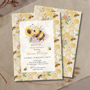 Honeycomb Floral Bee Personalised Baby Shower Invitation