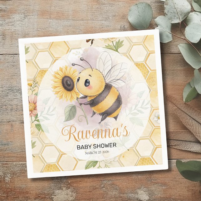 Honeycomb Floral Bee Personalized Baby Shower Napkin (Creator Uploaded)