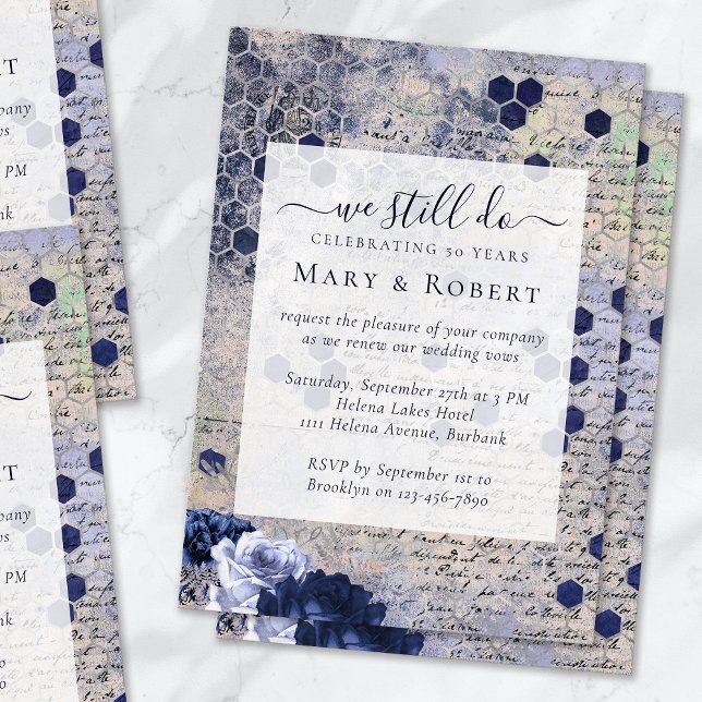 Honeycomb Floral We Still Do Vow Renewal 50th Invitation (Creator Uploaded)
