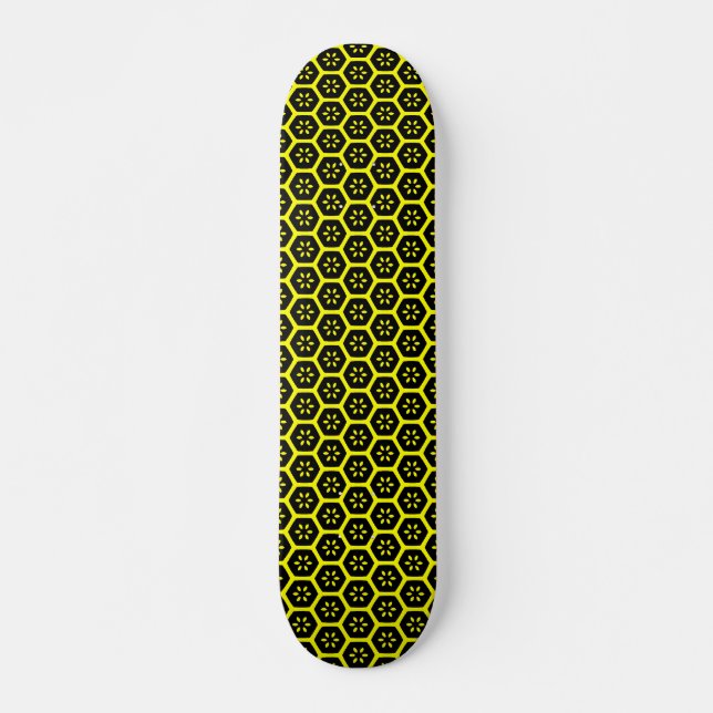 Honeycomb Flower - Black and Yellow Skateboard (Front)