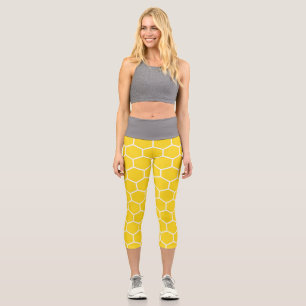 Honeycomb Geometric White Lines Bumblebee Capri Leggings