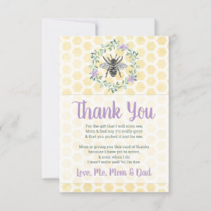 honeycomb girl mummy to bee theme flat baby shower thank you card