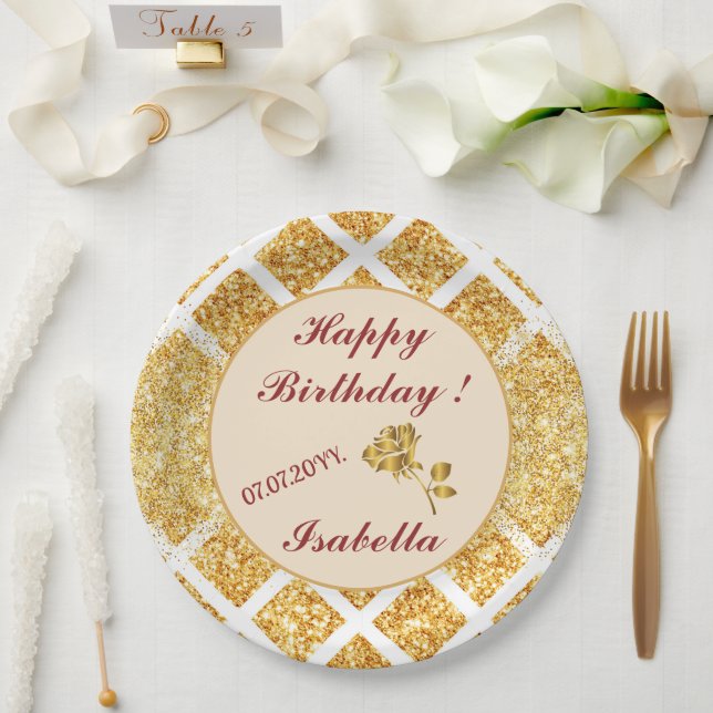 Honeycomb Gold Glitter Boho Popular Collection Paper Plate (Wedding)