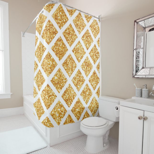 Honeycomb Gold Glitter Boho Popular Collection Shower Curtain (In Situ)