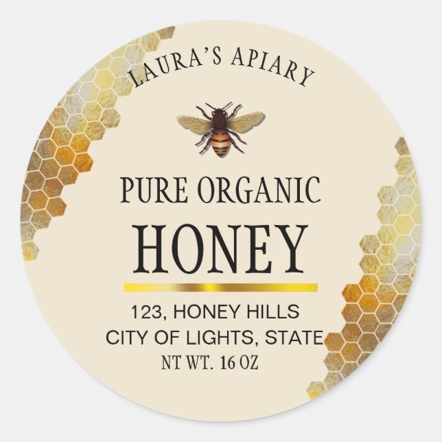 Honeycomb Gold  Honey Bee Apiary Product Label (Front)