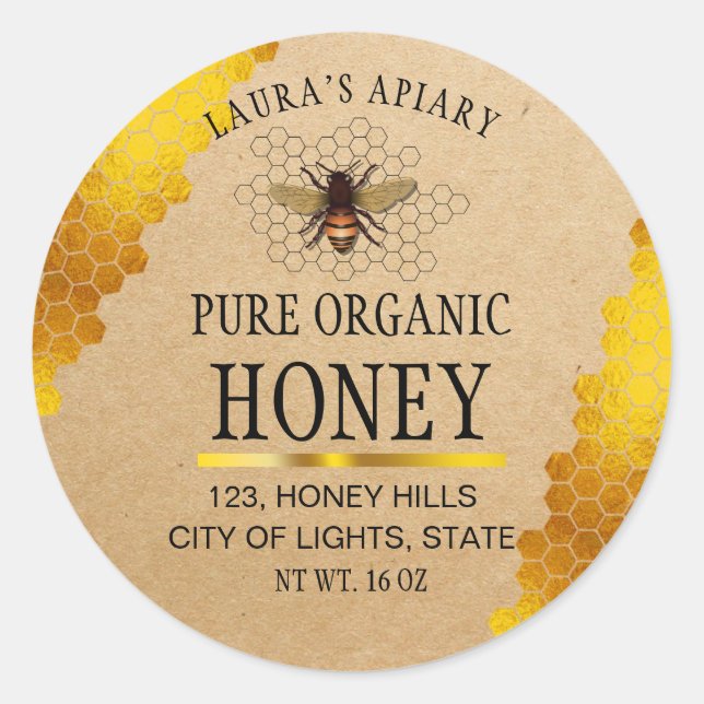 Honeycomb Gold  Honey Bee Apiary Product Label (Front)