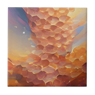 Honeycomb gold rose abstract geometry digital art tile