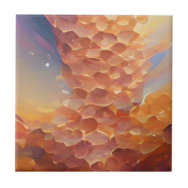 Honeycomb gold rose abstract geometry digital art  tile (Front)
