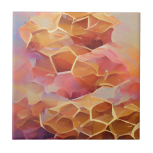 Honeycomb gold rose abstract geometry digital art tile