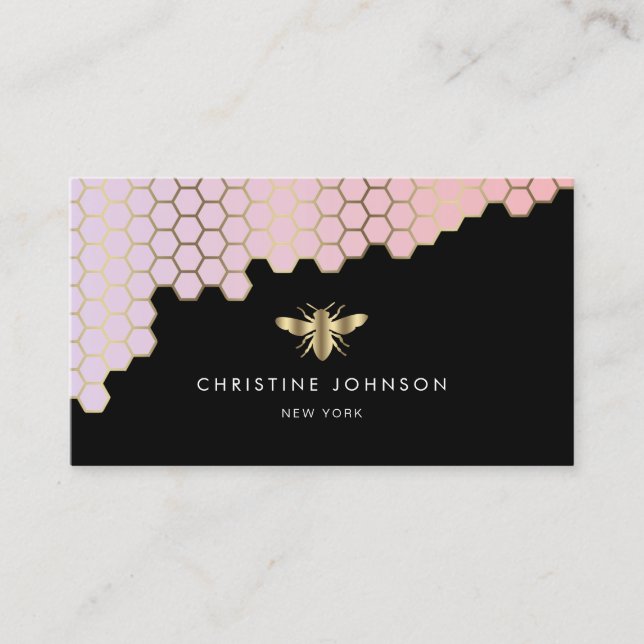 honeycomb gradient blush pink business card (Front)