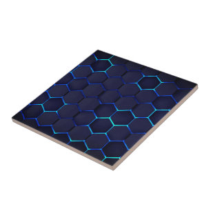 Honeycomb Grate - Art Blue Neon Tile