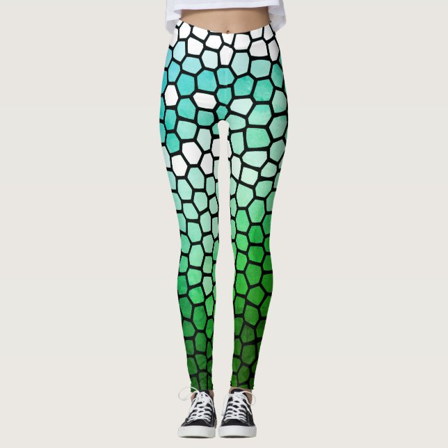 Honeycomb Green and White Leggings (Front)