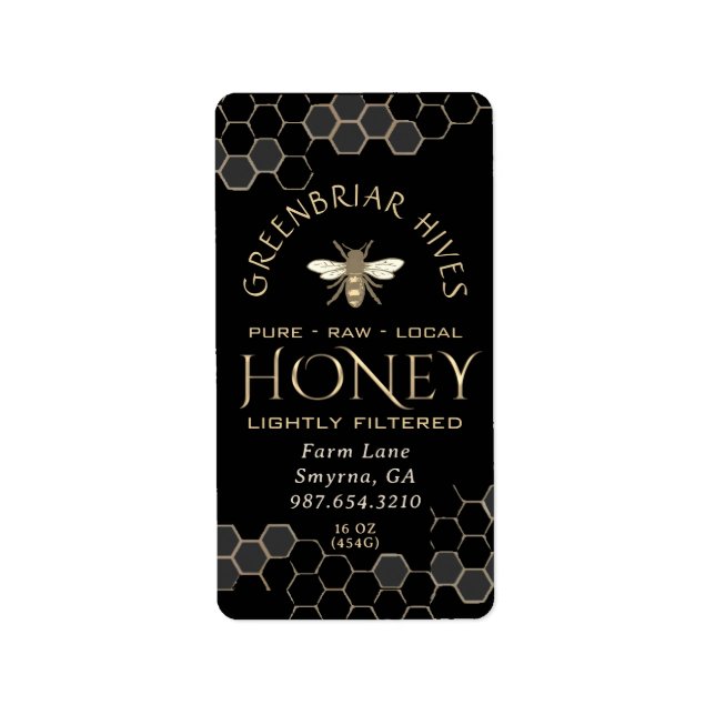 Honeycomb Heraldic Bee Honey Metallic Gold Black Label (Front)