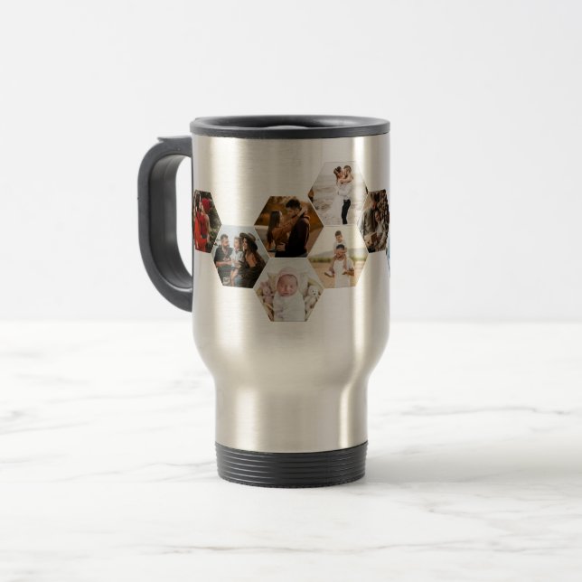 Honeycomb Hexagon Photo Collage 11 Pictures Coffee Travel Mug (Front Left)