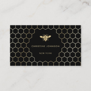 honeycomb hexagons bee logo on black business card