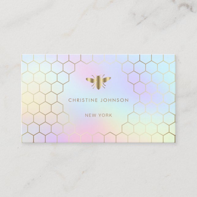 honeycomb hexagons bee logo on pastel colours business card (Front)