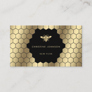 honeycomb hexagons bee on black business card
