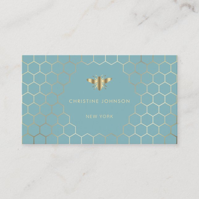 honeycomb hexagons bee on blue business card (Front)
