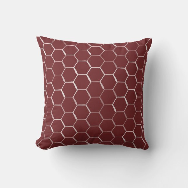 Honeycomb Hive Hexagon Pattern in Burgundy Cushion (Front)