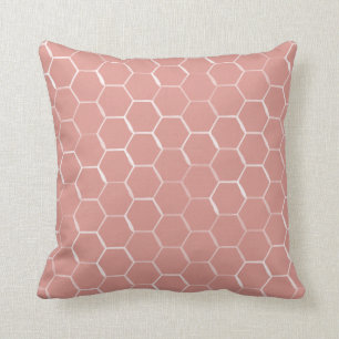 Honeycomb Hive Hexagon Pattern in Coral Cushion
