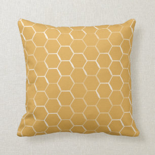 Honeycomb Hive Hexagon Pattern in Gold Cushion